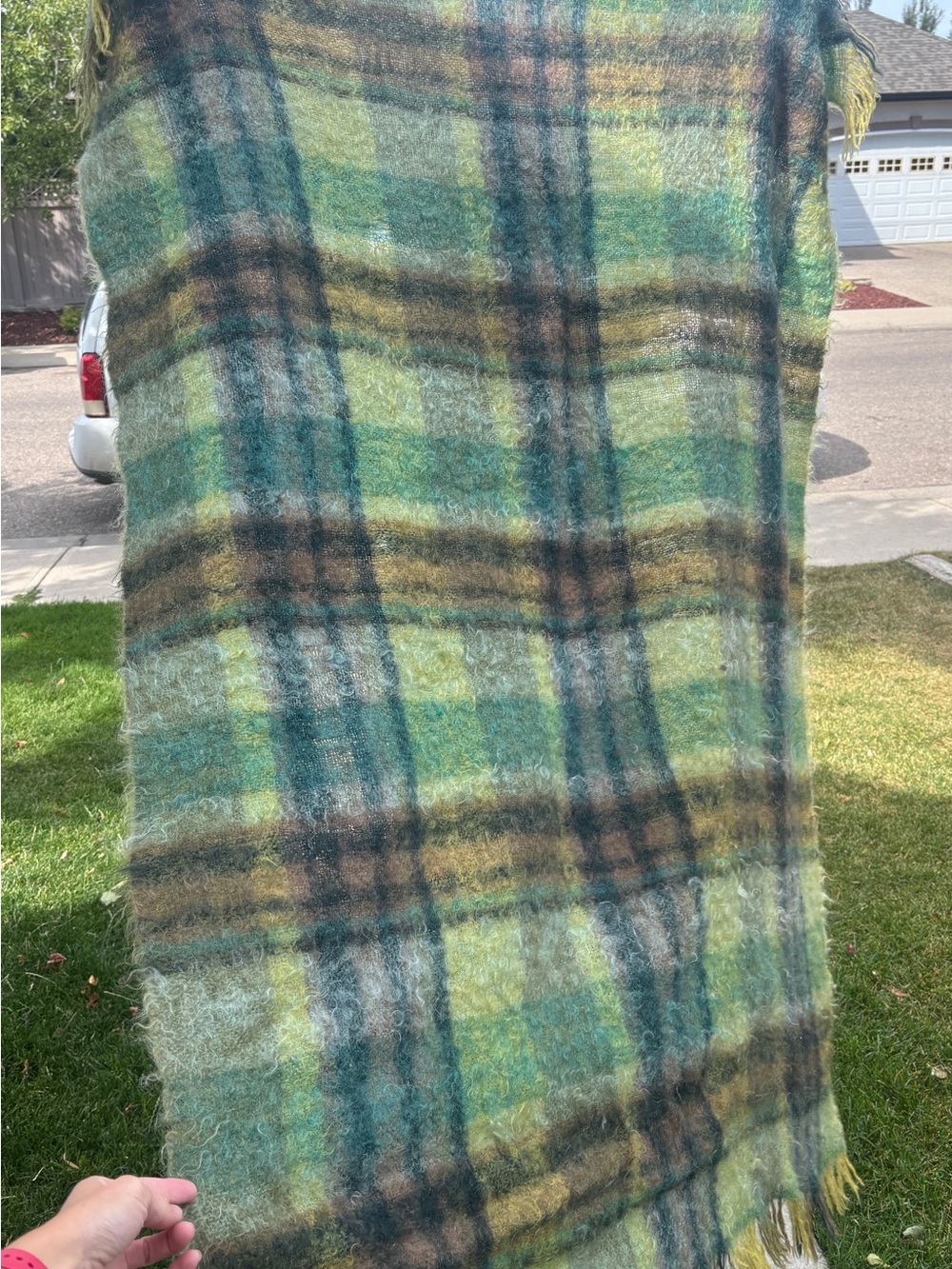 Vintage Glentana Green Plaid Throw Blanket Mohair & Wool Made in Scotland